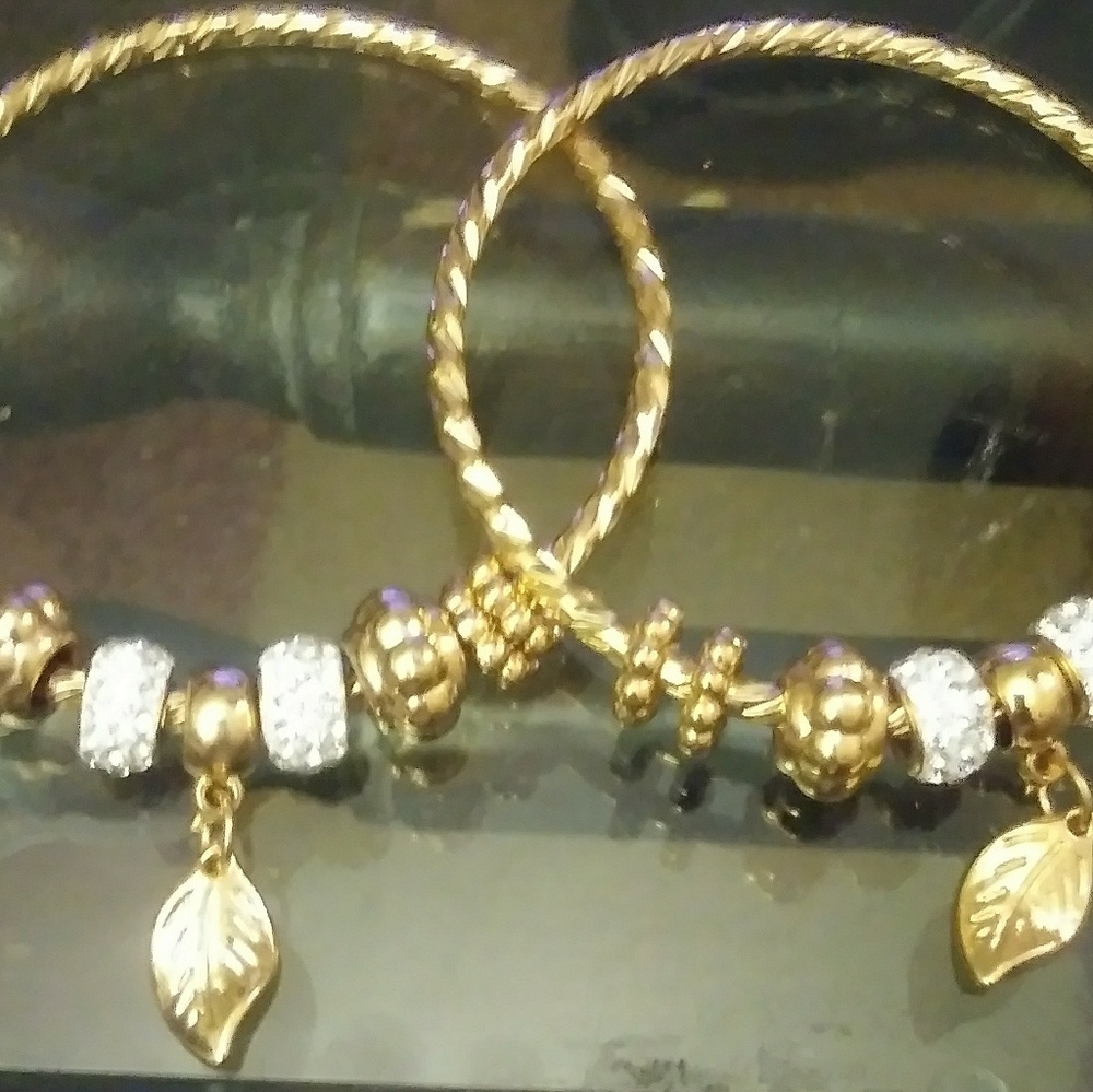 2 Gold Bangle w/ Charms